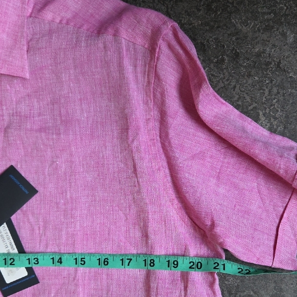 NWT Linen Patrick Assaraf Mauvey Pink Short Sleeve Shirt Harry Rosen M - Picture 6 of 12